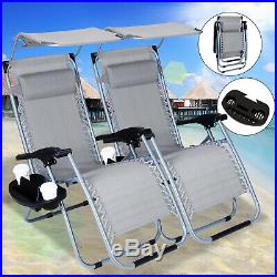 2 x HeavyDuty Reclining Folding Zero Gravity Chair Outdoor Garden Beach Sunshade