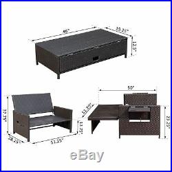 2pc Outdoor Rattan Wicker Chaise Lounge and Ottoman Set Double Seat Bench Chair