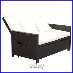 2pc Outdoor Rattan Wicker Chaise Lounge and Ottoman Set Double Seat Bench Chair