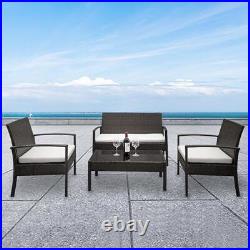 2pcs Arm Chairs 1pc Love Seat & Tempered Glass Coffee Table Rattan Sofa Set