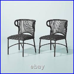 2pk Wicker Weave Outdoor Padded Dining Chair Set Dark Gray Hearth & Hand