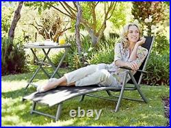 2x Grey Sun Loungers Adjustable Back/Arm Rest Garden Chair Bed Aluminium Folding