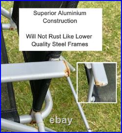 2x Grey Sun Loungers Adjustable Back/Arm Rest Garden Chair Bed Aluminium Folding