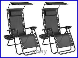 2x Zero Gravity Chair With Sunshade Sunlounger Outdoor Garden Folding Black