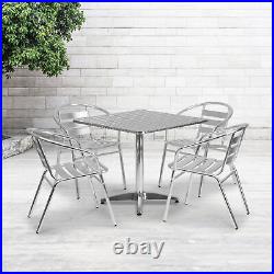 31.5 Square Aluminum Indoor-Outdoor Table Set with 4 Slat Back Chairs