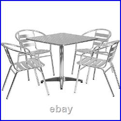31.5 Square Aluminum Indoor-Outdoor Table Set with 4 Slat Back Chairs