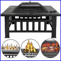 32 Square Metal Fire Pit Outdoor Patio Garden Backyard Stove Firepit Brazier