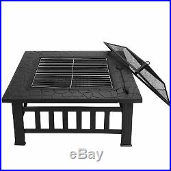 32 Square Metal Fire Pit Outdoor Patio Garden Backyard Stove Firepit Brazier