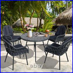 36.8 Outdoor Dining Table Round Patio Table with Umbrella Hole for 4 People