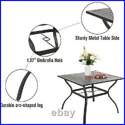 37x37'' Patio Dining Table Square Outdoor Metal Tables With Umbrella Hole Brown
