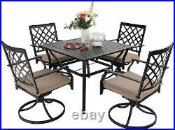 37x37'' Patio Dining Table Square Outdoor Metal Tables With Umbrella Hole Brown