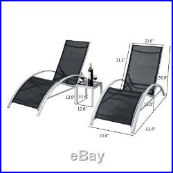 3PCS Adjustable Chaise Lounge Chairs Set Outdoor Patio Pool Garden Furniture US