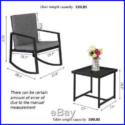 3PCS Bistro Sets Outdoor Front Porch Rocking Chair Garden Patio Furniture Black
