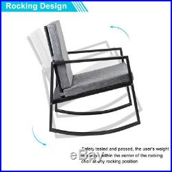 3PCS Bistro Sets Outdoor Front Porch Rocking Chair Garden Patio Furniture Black