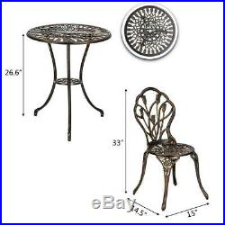 3PCS Cast Aluminum Outdoor 3 Piece Tulip Bistro Set of Table & Chairs