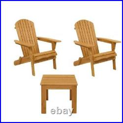 3PCS Folding Wooden Adirondack Chairs Table Outdoor Patio Furniture Lounge Seat