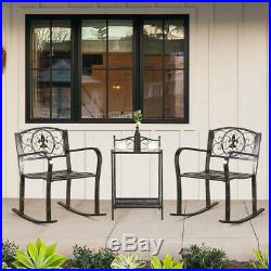 3PCS Metal Bistro Sets Outdoor Front Porch Rocking Chair Garden Patio Furniture