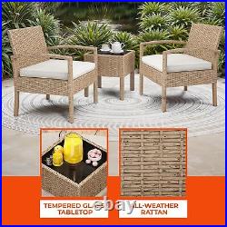 3PCS Outdoor Patio Bistro Set All-Weather Rattan Wicker Conversation Chair Table