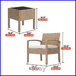 3PCS Outdoor Patio Bistro Set All-Weather Rattan Wicker Conversation Chair Table