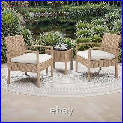 3PCS Outdoor Patio Bistro Set All-Weather Rattan Wicker Conversation Chair Table