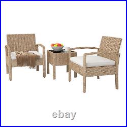 3PCS Outdoor Patio Bistro Set All-Weather Rattan Wicker Conversation Chair Table