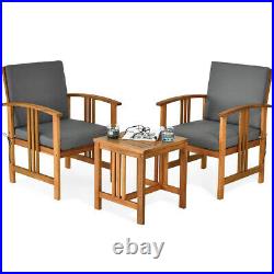3PCS Outdoor Patio Furniture Set Cushioned Sofa Solid Wood Conversation Set