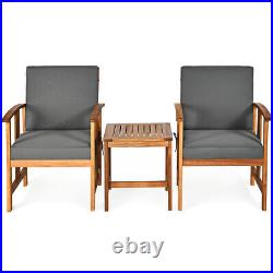 3PCS Outdoor Patio Furniture Set Cushioned Sofa Solid Wood Conversation Set