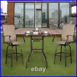 3PCS Outdoor Patio Furniture Swivel Bar Chairs Stools High Bistro Bar Table Set