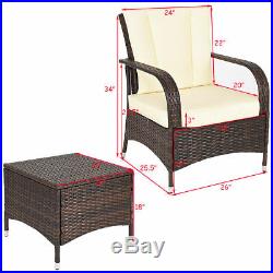 3PCS Outdoor Patio Mix Brown Rattan Wicker Furniture Set Seat Cushioned Beige