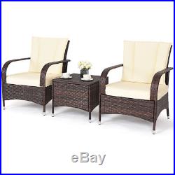 3PCS Outdoor Patio Mix Brown Rattan Wicker Furniture Set Seat Cushioned Beige