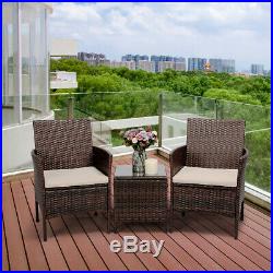 3PCS Outdoor Patio PE Rattan Wicker Coffee Table Bistro Furniture With Cushion