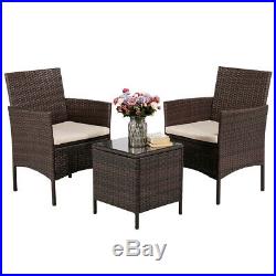 3PCS Outdoor Patio PE Rattan Wicker Coffee Table Bistro Furniture With Cushion