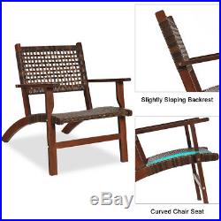 3PCS Outdoor Patio Rattan Furniture Set Solid Wood Frame Chair Coffee Table