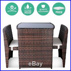 3PCS Outdoor Patio Wicker Bistro Set Furniture Chair Table Set Rattan Porch Yard
