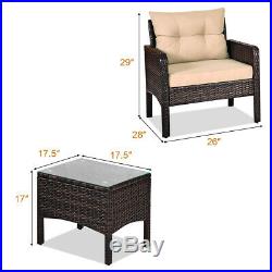 3PCS Outdoor Rattan Conversation Set Patio Garden Furniture Cushioned Sofa Chair