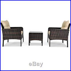 3PCS Outdoor Rattan Conversation Set Patio Garden Furniture Cushioned Sofa Chair
