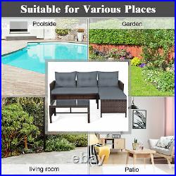 3PCS Outdoor Rattan Furniture Set Patio Couch Sofa Set with Cushion
