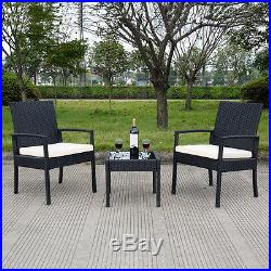 3PCS Outdoor Rattan Patio Furniture Set Backyard Garden Furniture Seat Cushioned