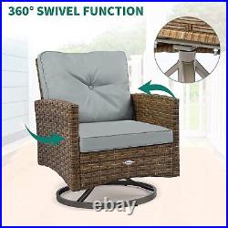 3PCS Outdoor Rattan Swivel Chairs Patio Chairs Bistro Set Furniture Sofa Wicker