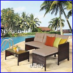 3PCS Outdoor Rattan Wicker Furniture Set Patio Couch Sofa Set with Coffee Table