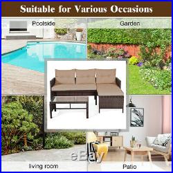 3PCS Outdoor Rattan Wicker Furniture Set Patio Couch Sofa Set with Coffee Table