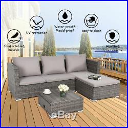 3PCS Outdoor Rattan Wicker Sofa Furniture Set With Adjustable Seat Patio Garden
