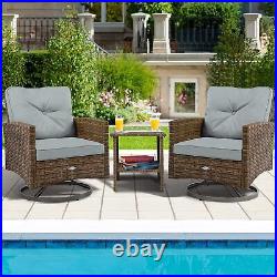 3PCS Outdoor Swivel Chairs Patio Bistro Set Rattan Furniture Sofa Wicker