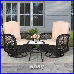 3PCS Outdoor Swivel Rocker Patio Chairs Set Furniture Sofa Rattan Wicker Chair