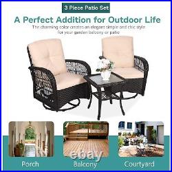 3PCS Outdoor Swivel Rocker Patio Chairs Set Furniture Sofa Rattan Wicker Chair