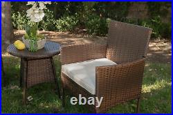 3PCS Outdoor Wicker Chair Set Rattan Patio Furniture Seat Cushions with Table