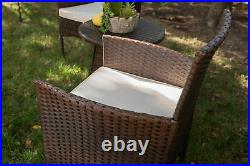 3PCS Outdoor Wicker Chair Set Rattan Patio Furniture Seat Cushions with Table