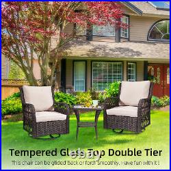 3PCS Outdoor Wicker Chair Set Rattan Patio Furniture Seat Cushions with Table US