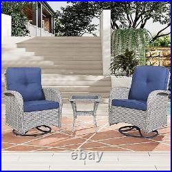 3PCS Outdoor Wicker Swivel Rocker Chair Table Set Rocker Patio Chairs with Cushion