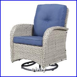 3PCS Outdoor Wicker Swivel Rocker Chair Table Set Rocker Patio Chairs with Cushion